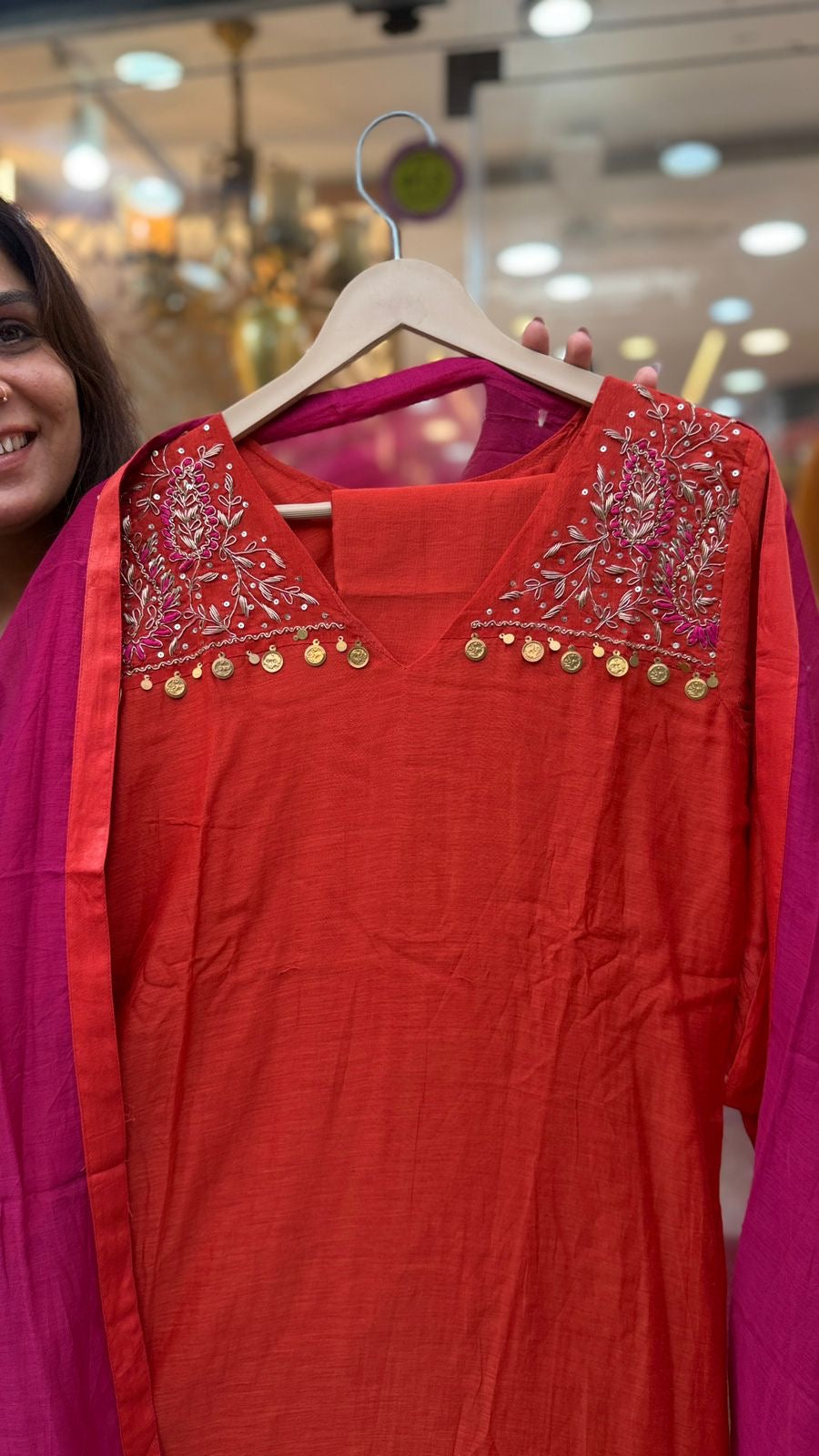 Between Rust & Rani – Mul Chanderi Suit Set