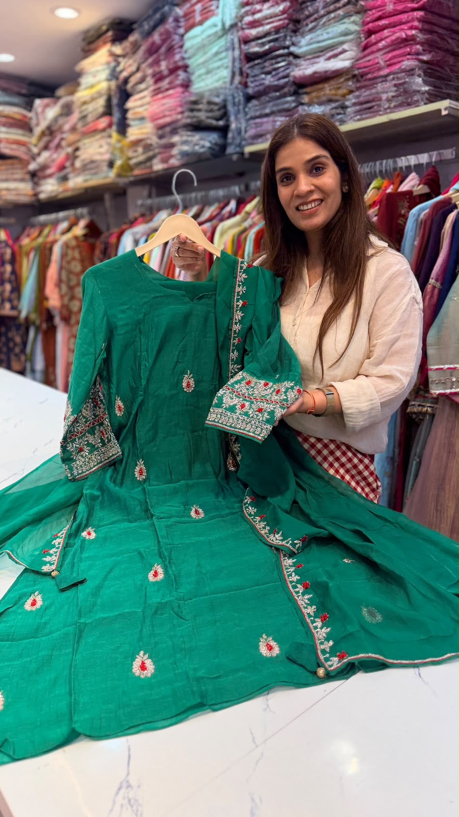 A Little Sparkle, A Lot of Charm – Embroidered Mul Chanderi Set ✨