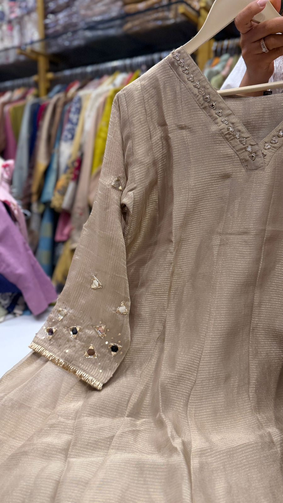 Champagne Glow Mul Chanderi Suit Set
