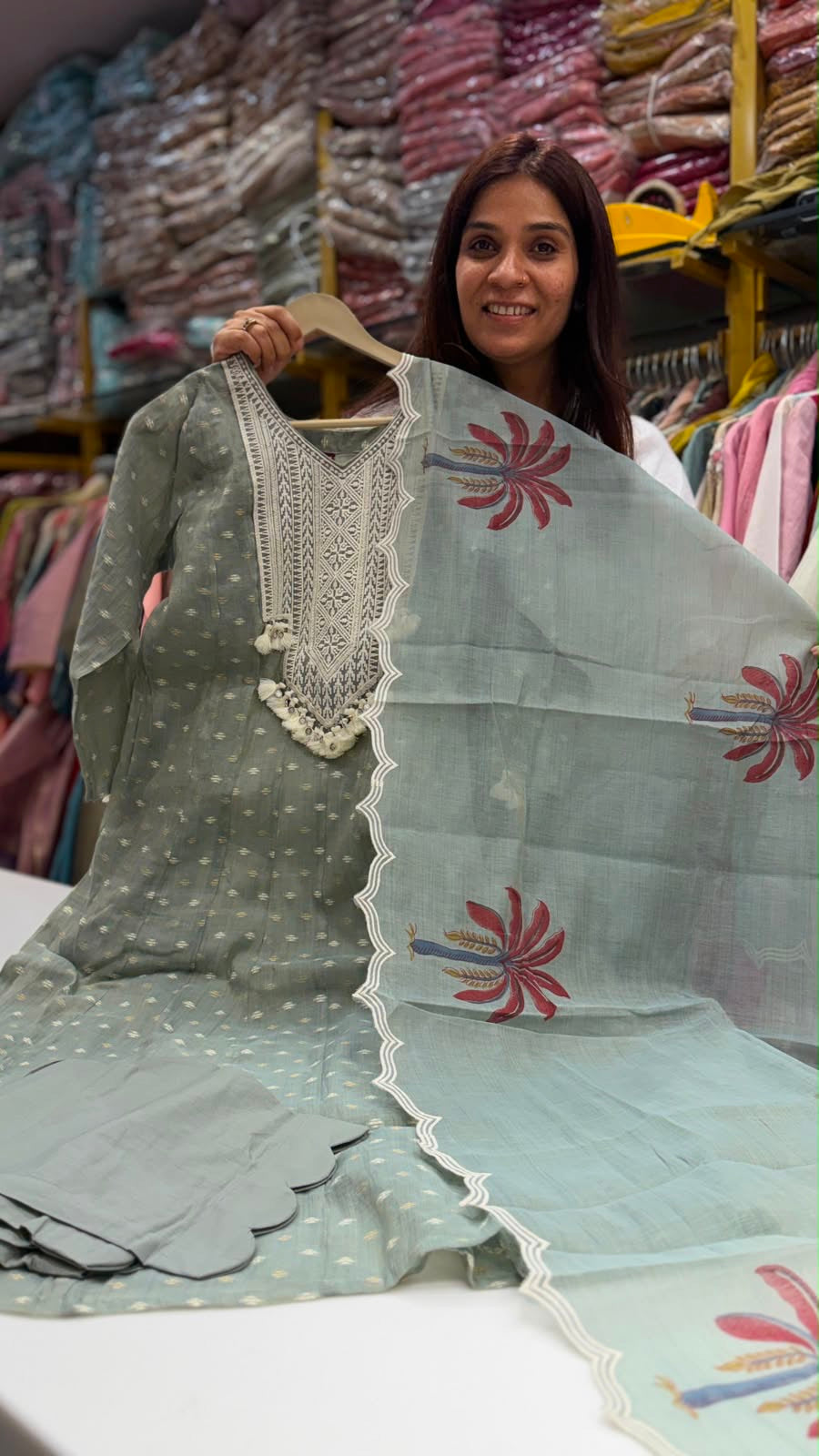 Sage Mehfil Mul Chanderi Set