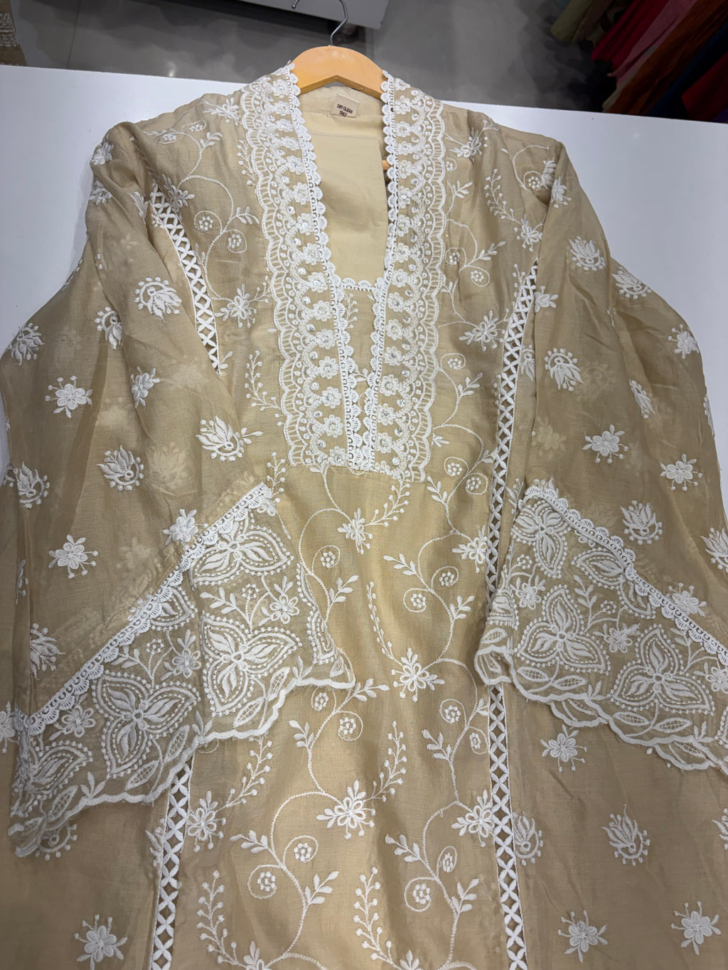 Blush Meets Ivory – Chikankari Straight Suit Set ⭐