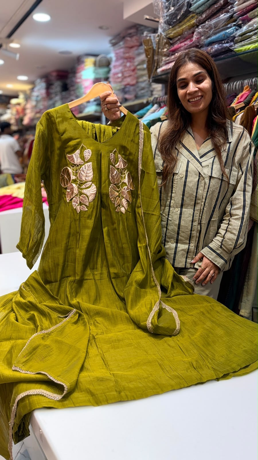 Botanical in Metallic – Mul Chanderi Suit Set