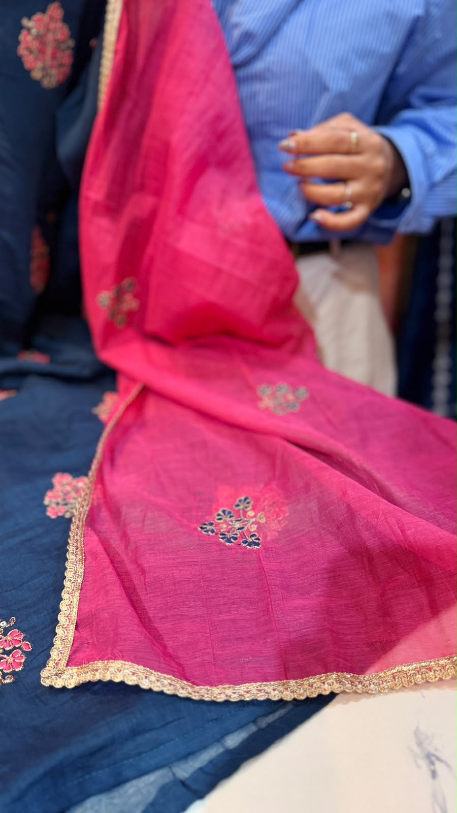 The Contrast Code – Embroidered Mul Chanderi Set