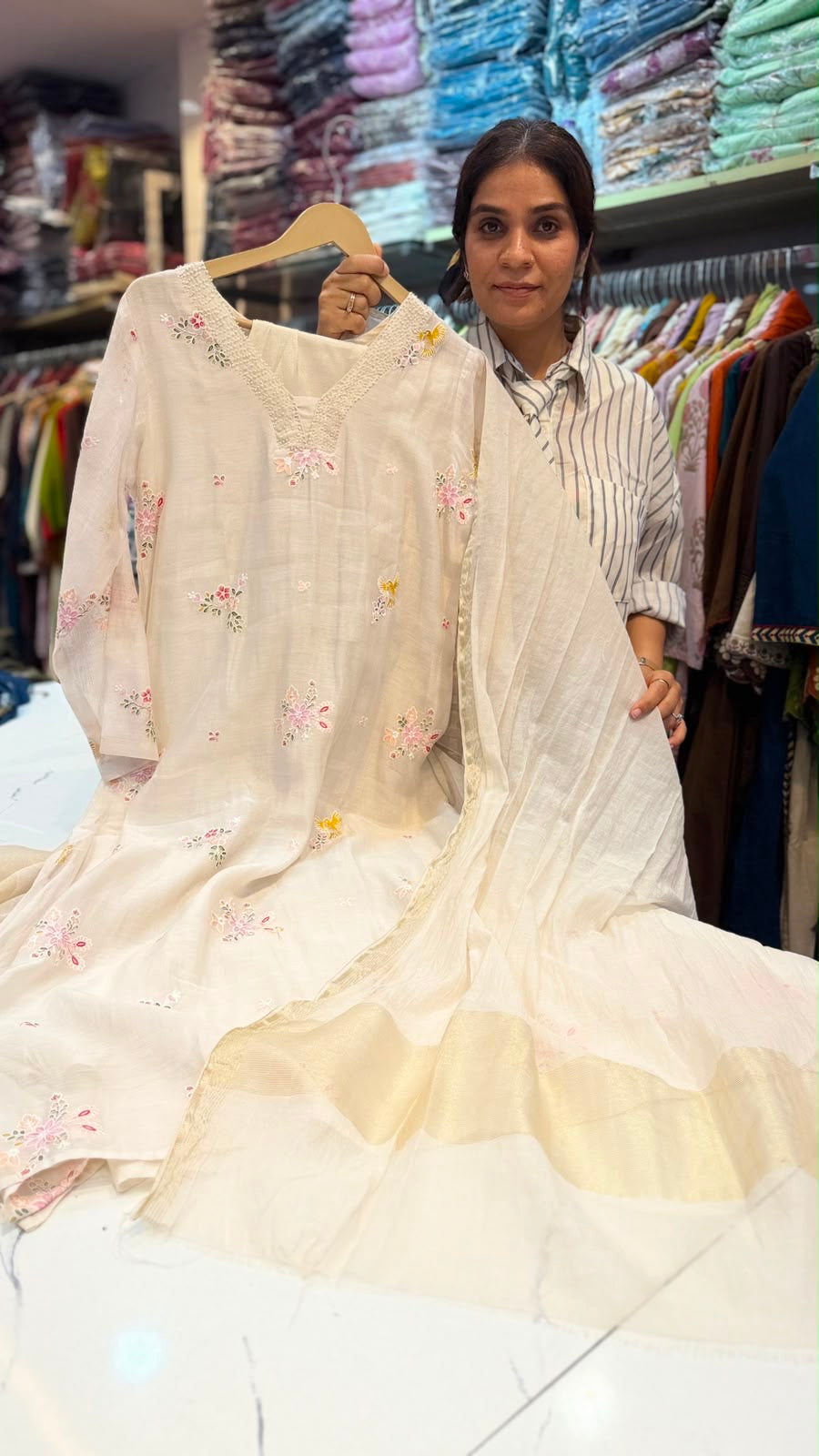A Little Garden in Ivory — Mul Chanderi Luxe