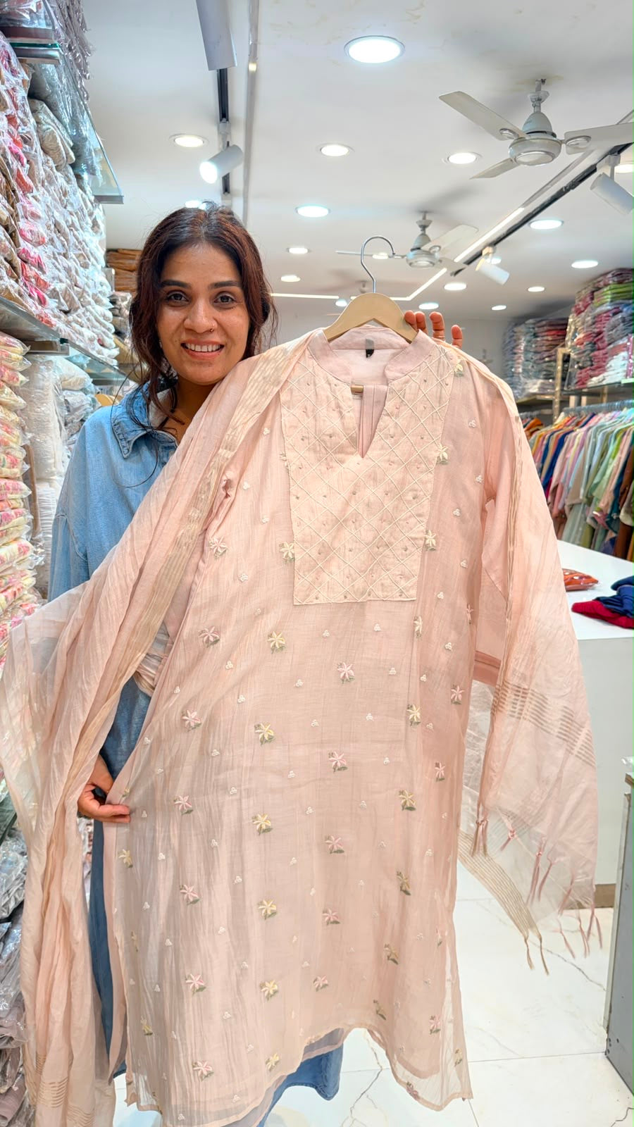 Blush Petaline Mul Chanderi Suit Set