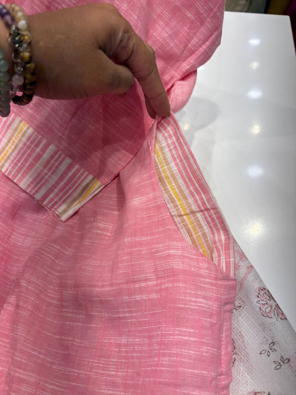 The Pleated Poetry – Handloom Suit Set with Kota Dupatta
