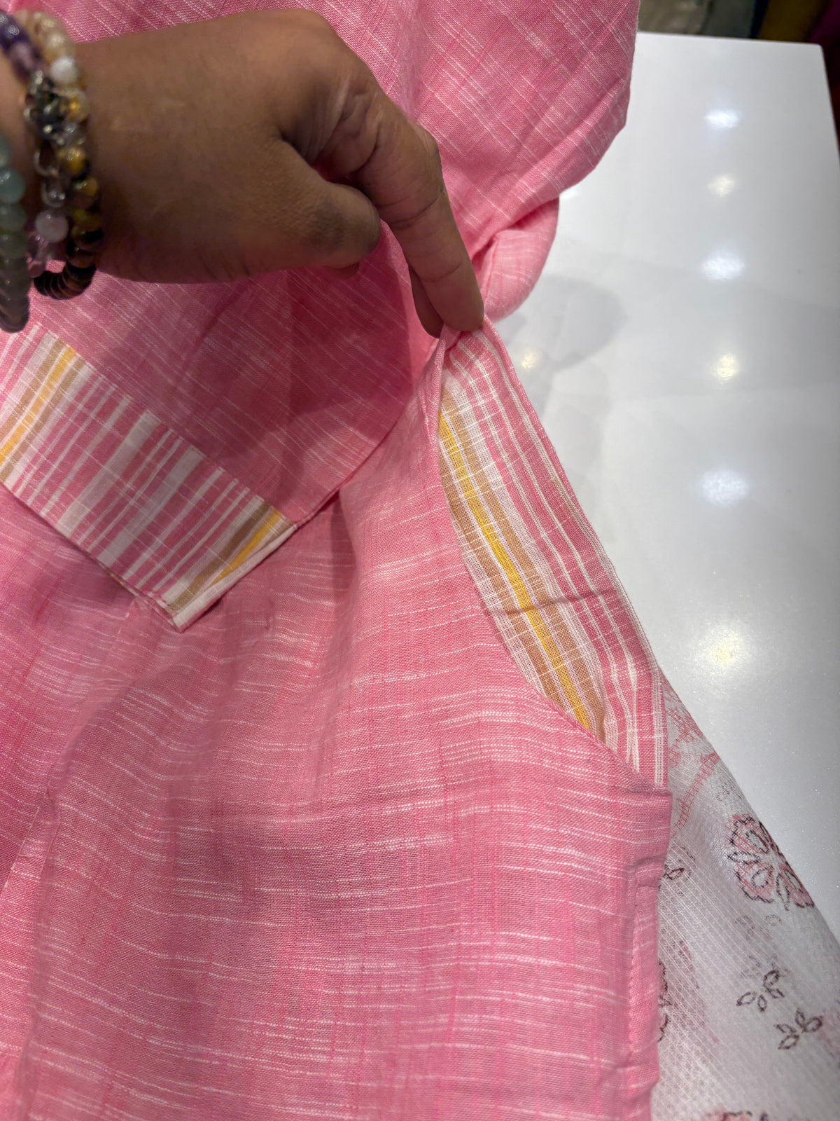 The Pleated Poetry – Handloom Suit Set with Kota Dupatta