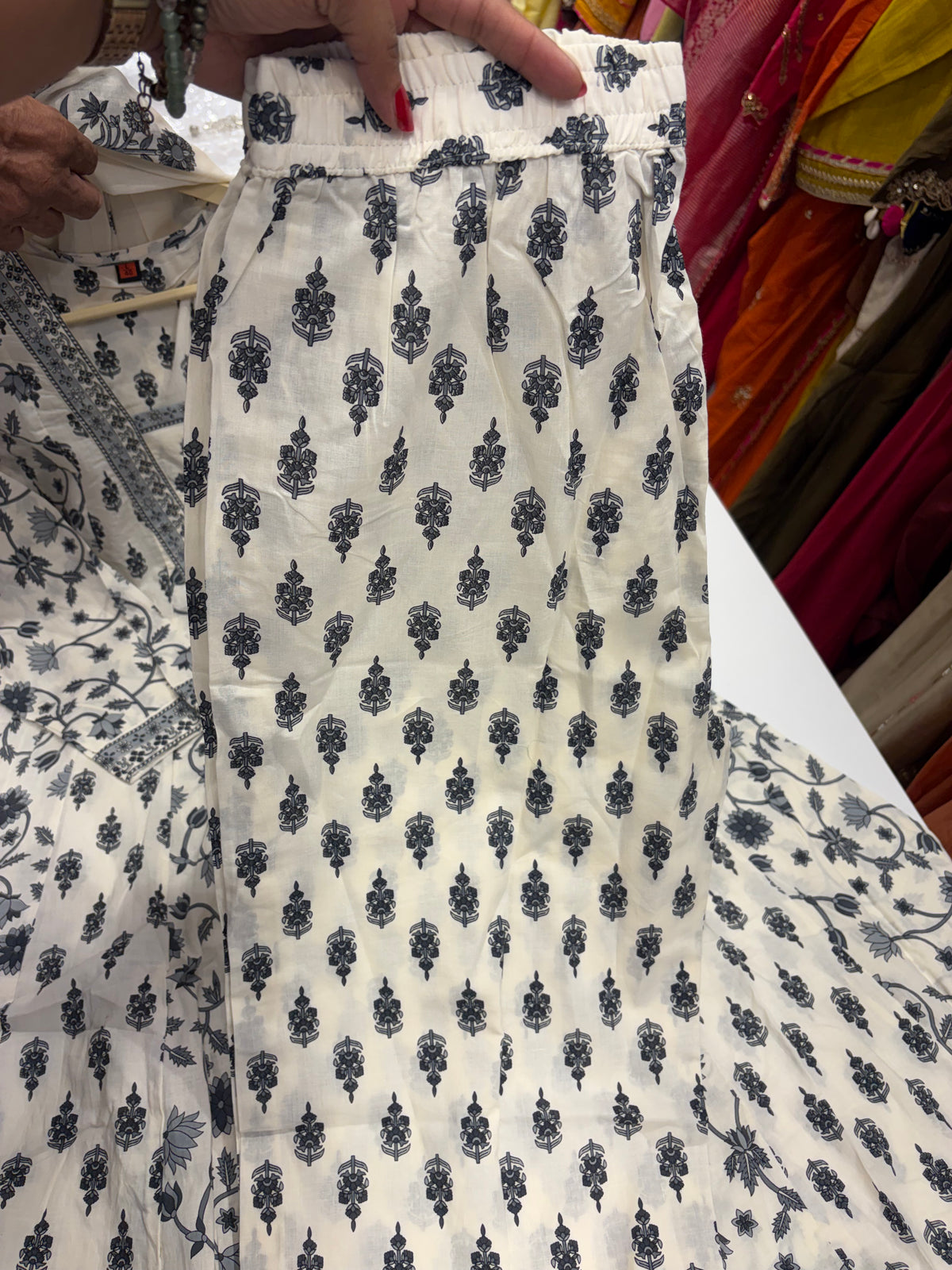 Ink Finds Ivory – Printed Anarkali Suit Set ⭐