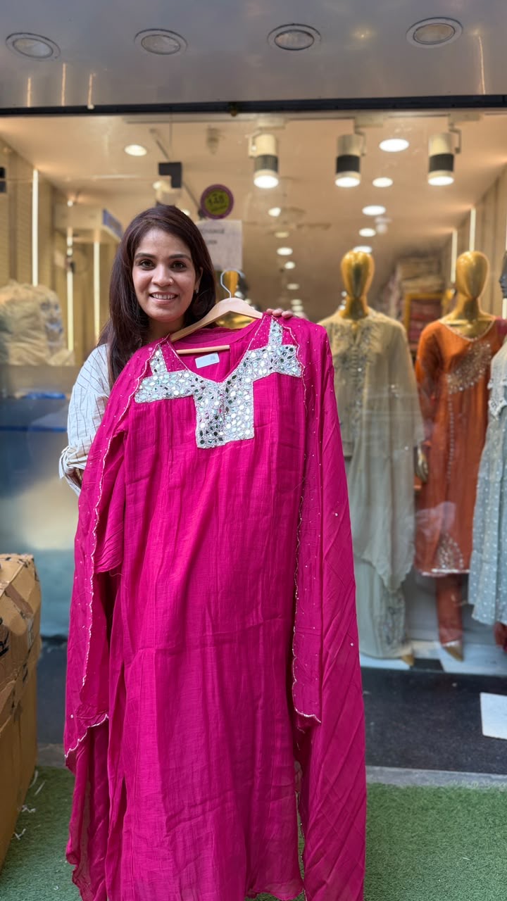 Azure Heirloom Mirror Mul Chanderi Suit