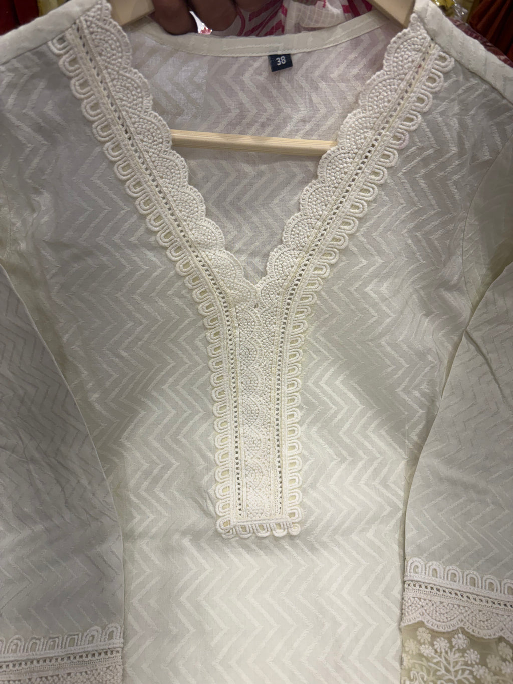 White, With a Red Accent – Lace Detail Suit Set ⭐