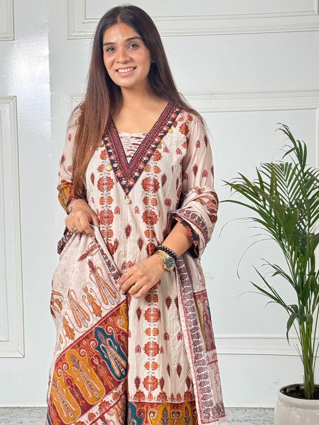 Ivory Heritage Printed Suit Set