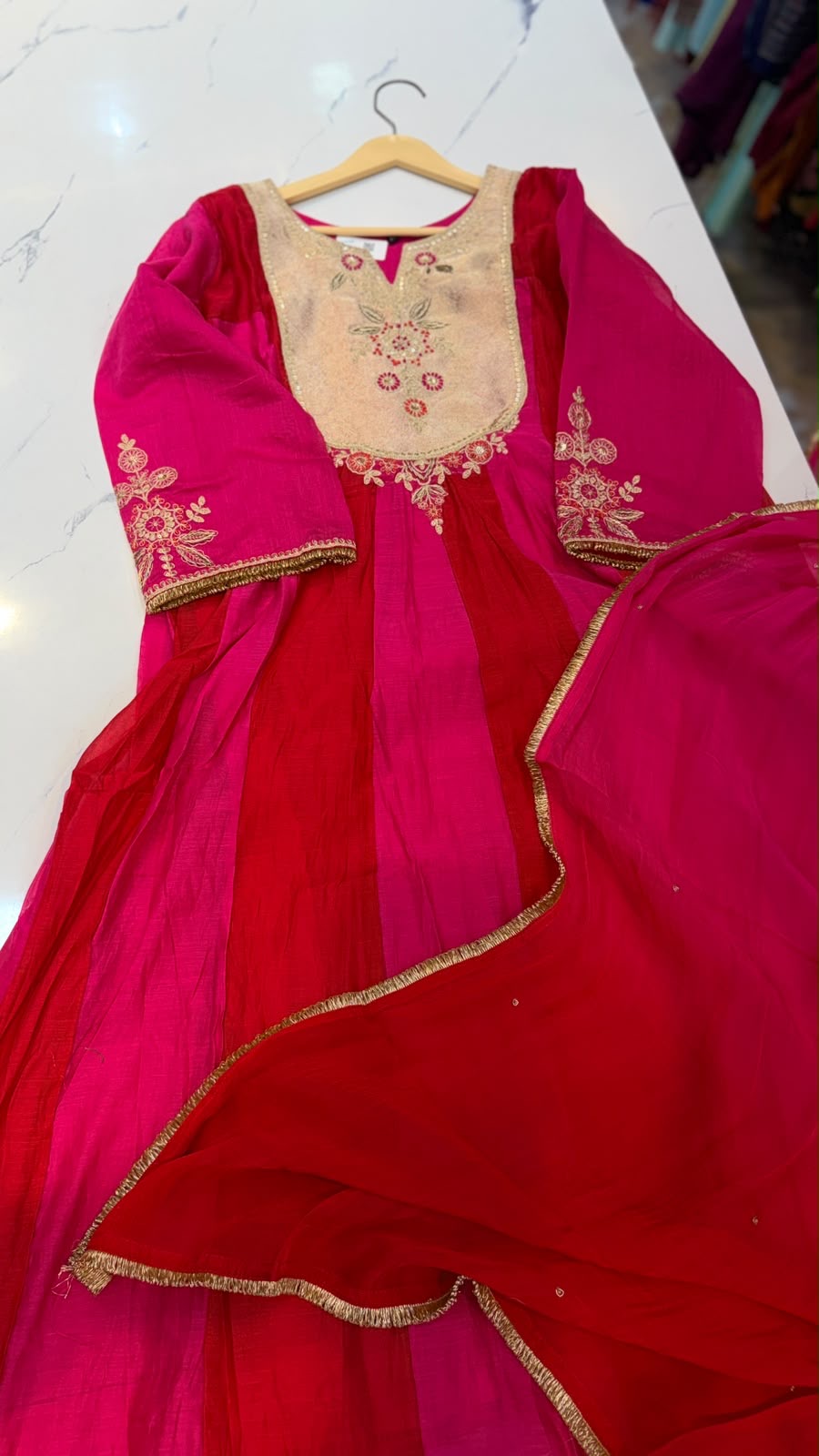 A Love Letter in Fuchsia – Luxury Anarkali Style Suit Set ✨