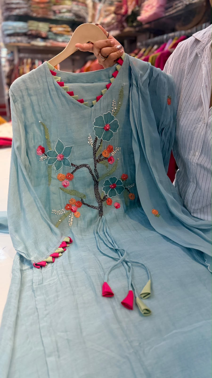 The Blooming Contrast – Double Layer Mul Chanderi Suit Set ⭐