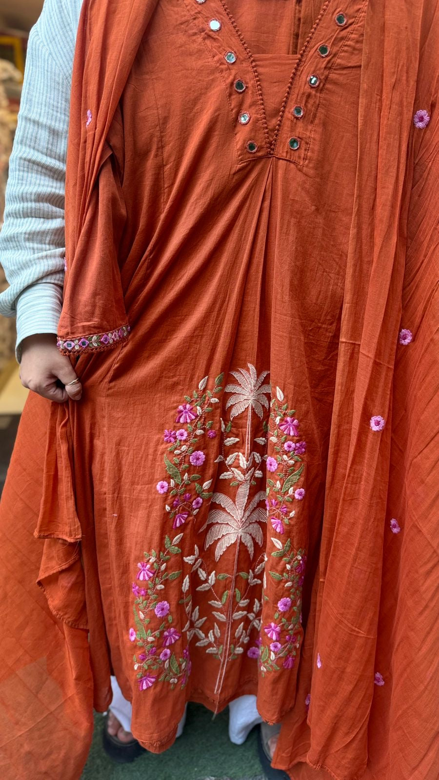 Palm Garden Embroidered Cotton Suit Set