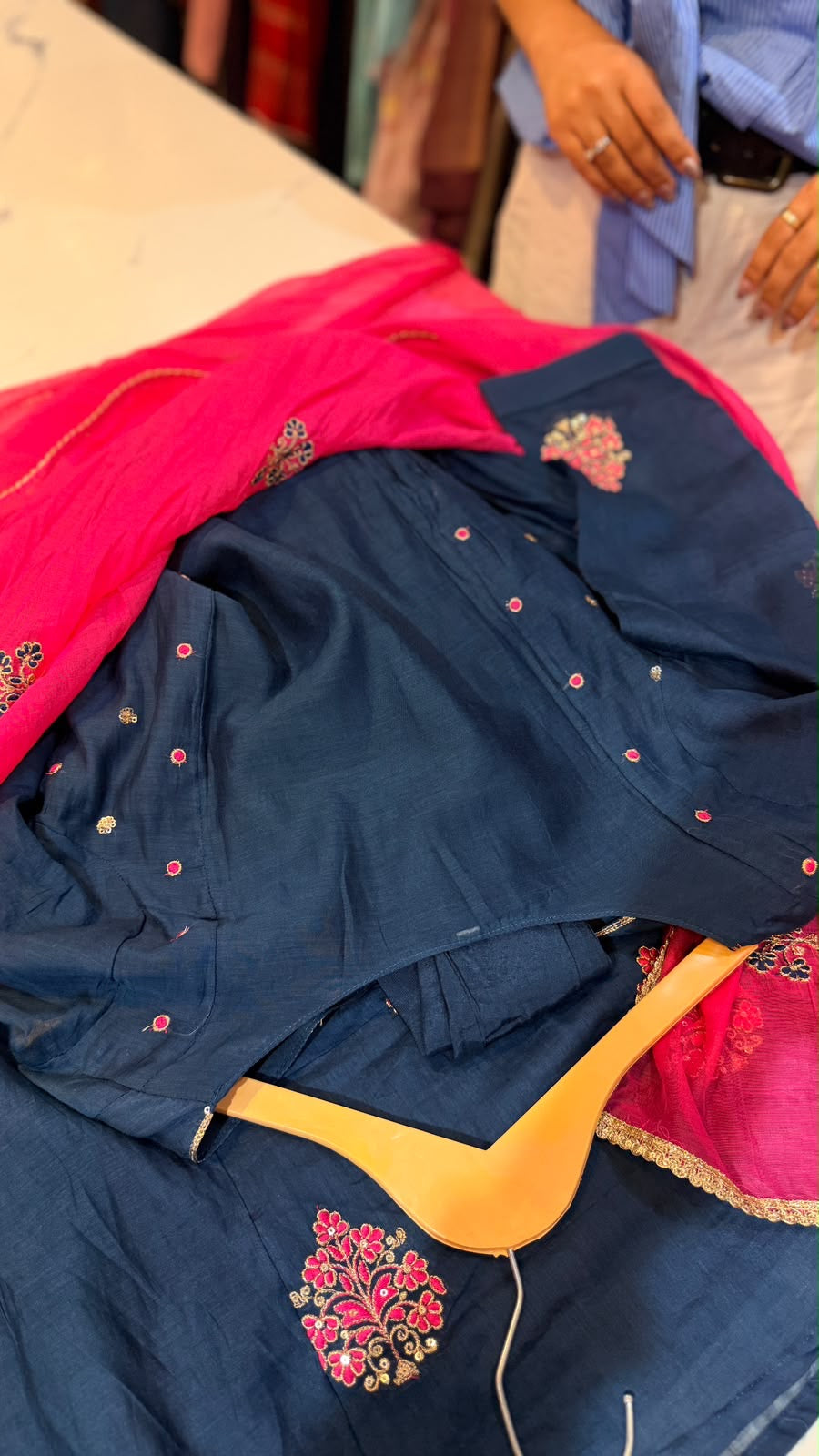 The Contrast Code – Embroidered Mul Chanderi Set