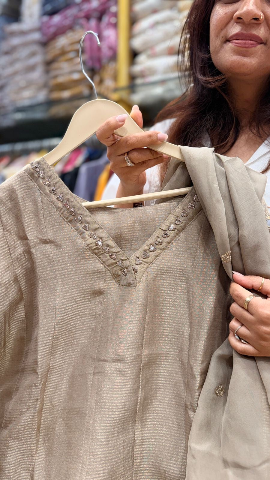 Champagne Glow Mul Chanderi Suit Set