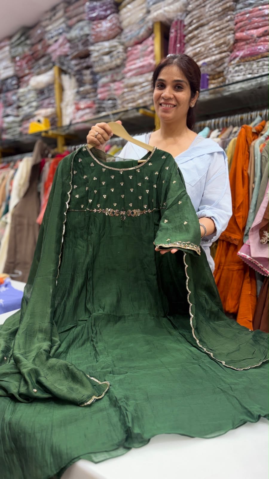 Moss & Mocha Heirloom – Mul Chanderi Suit Set
