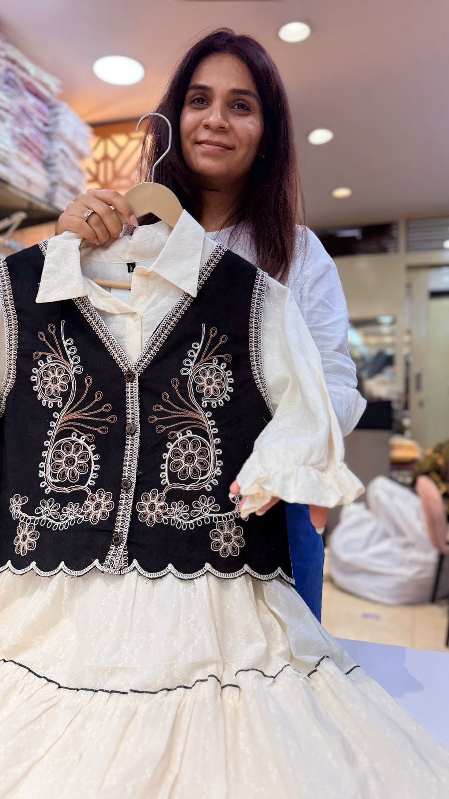 Ivory Black Layered Dress