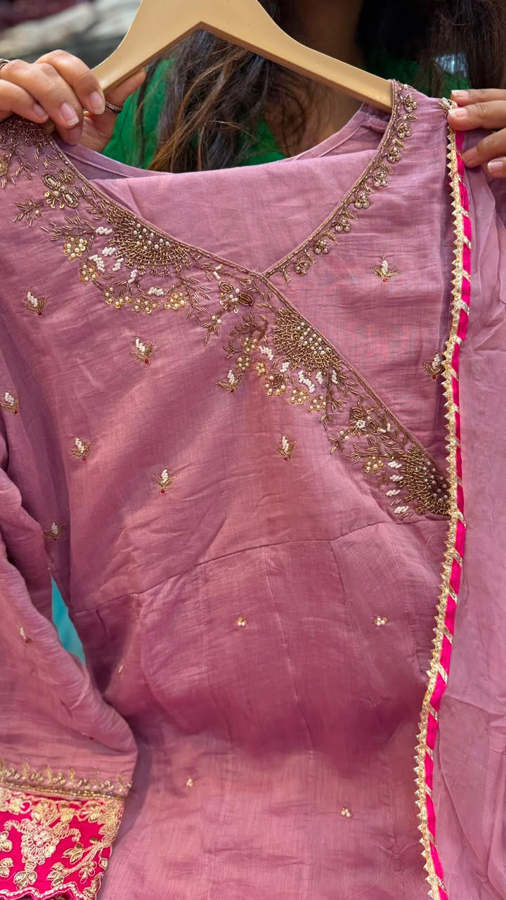 Rosé Royale – Angrakha Mul Chanderi Suit Set