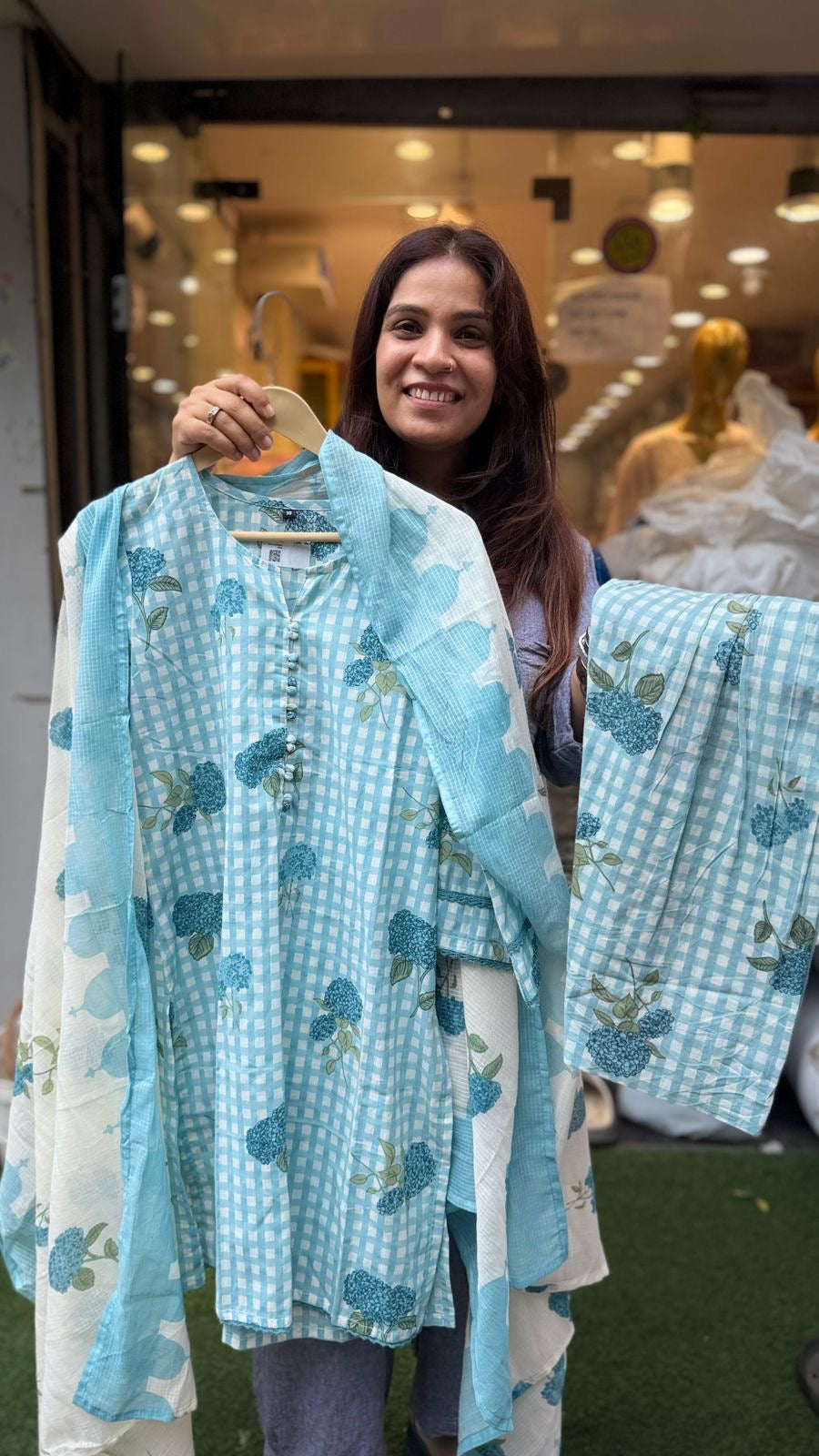 Hydrangea Check Farsi Suit Set