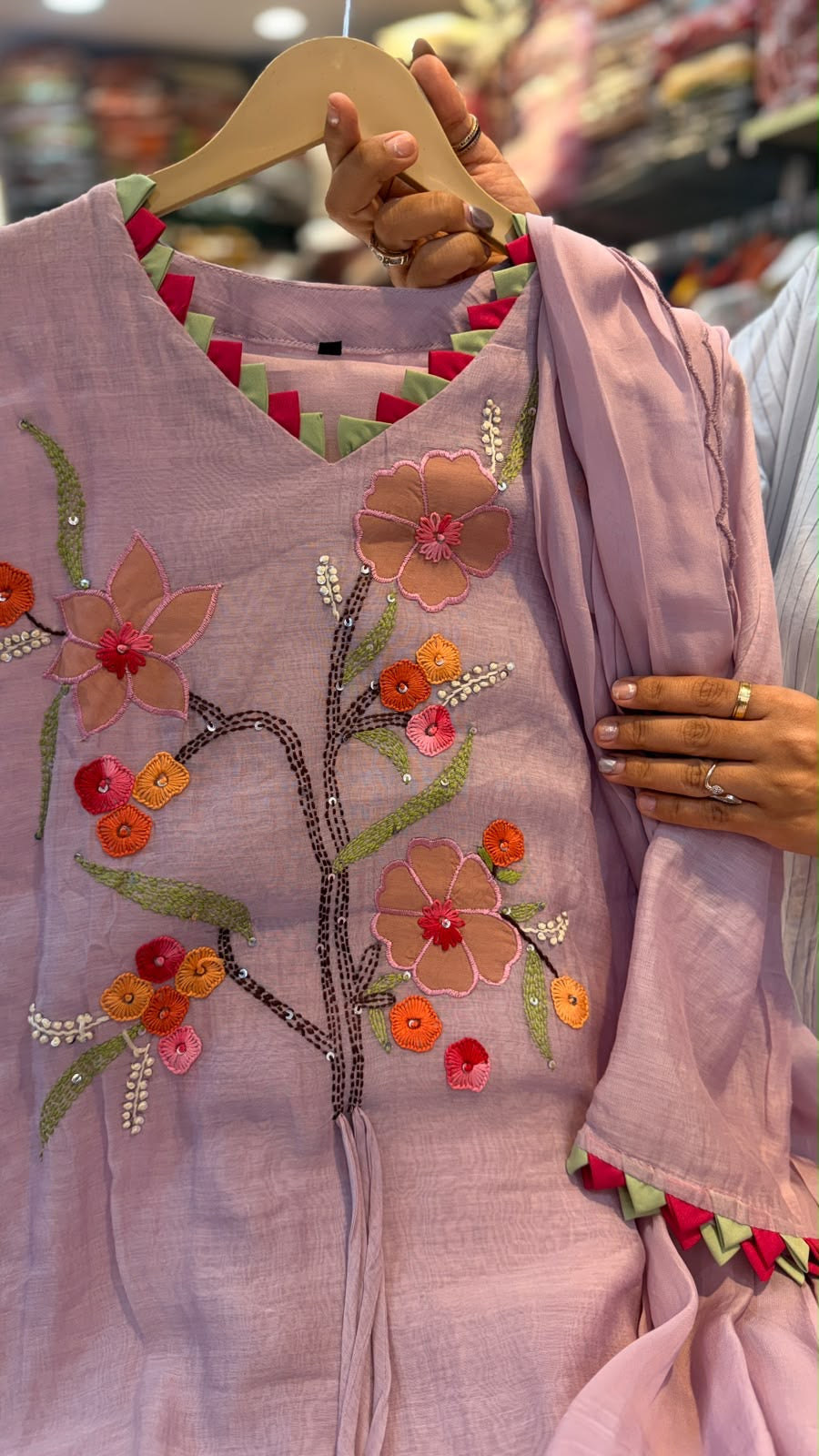 The Blooming Contrast – Double Layer Mul Chanderi Suit Set ⭐