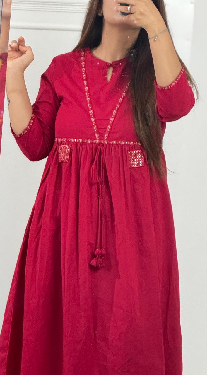 Ruby Charm Gathered Kurta Set
