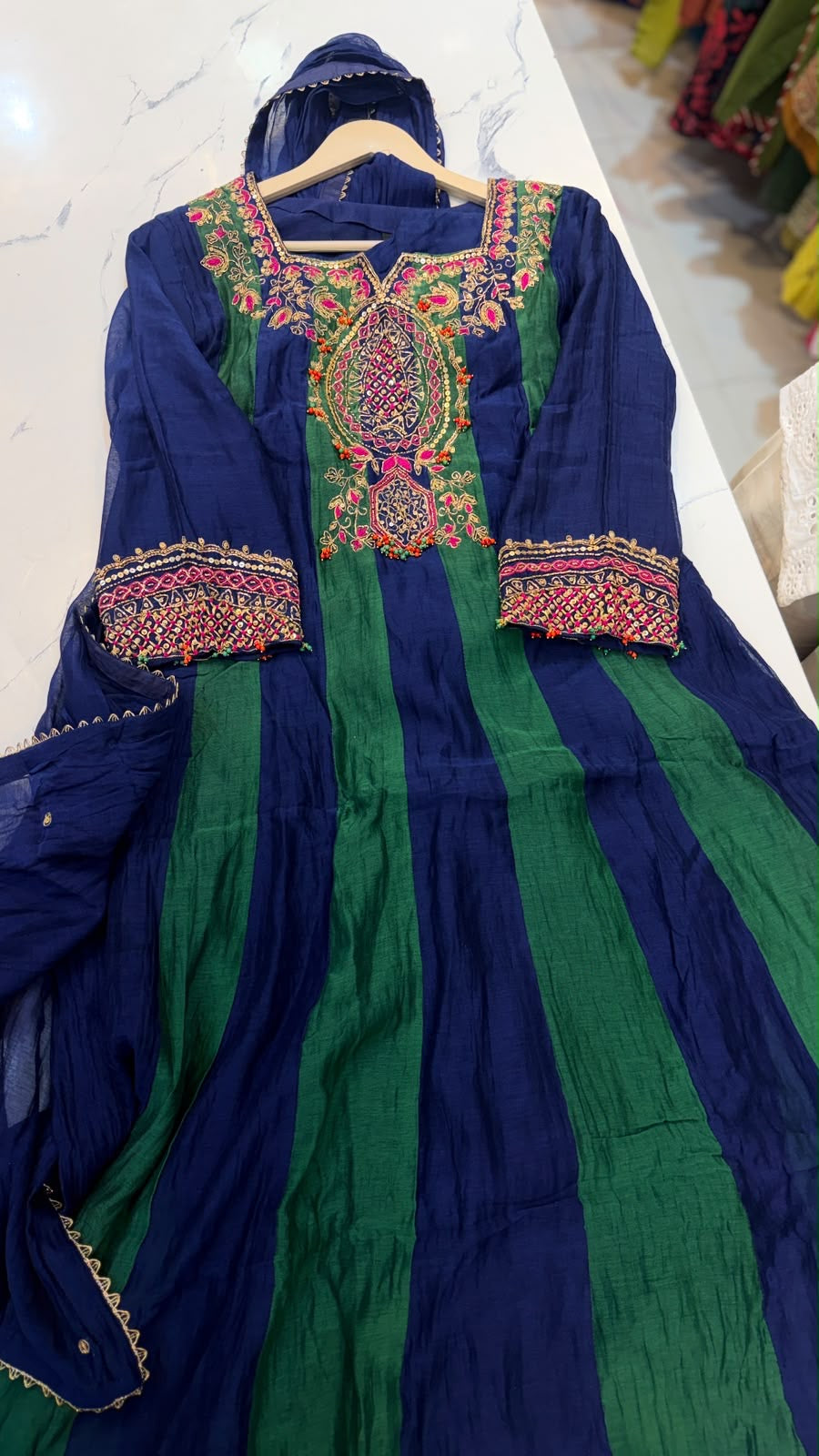 Emerald Rhythm – Luxury Embroidered Anarkali Suit Set