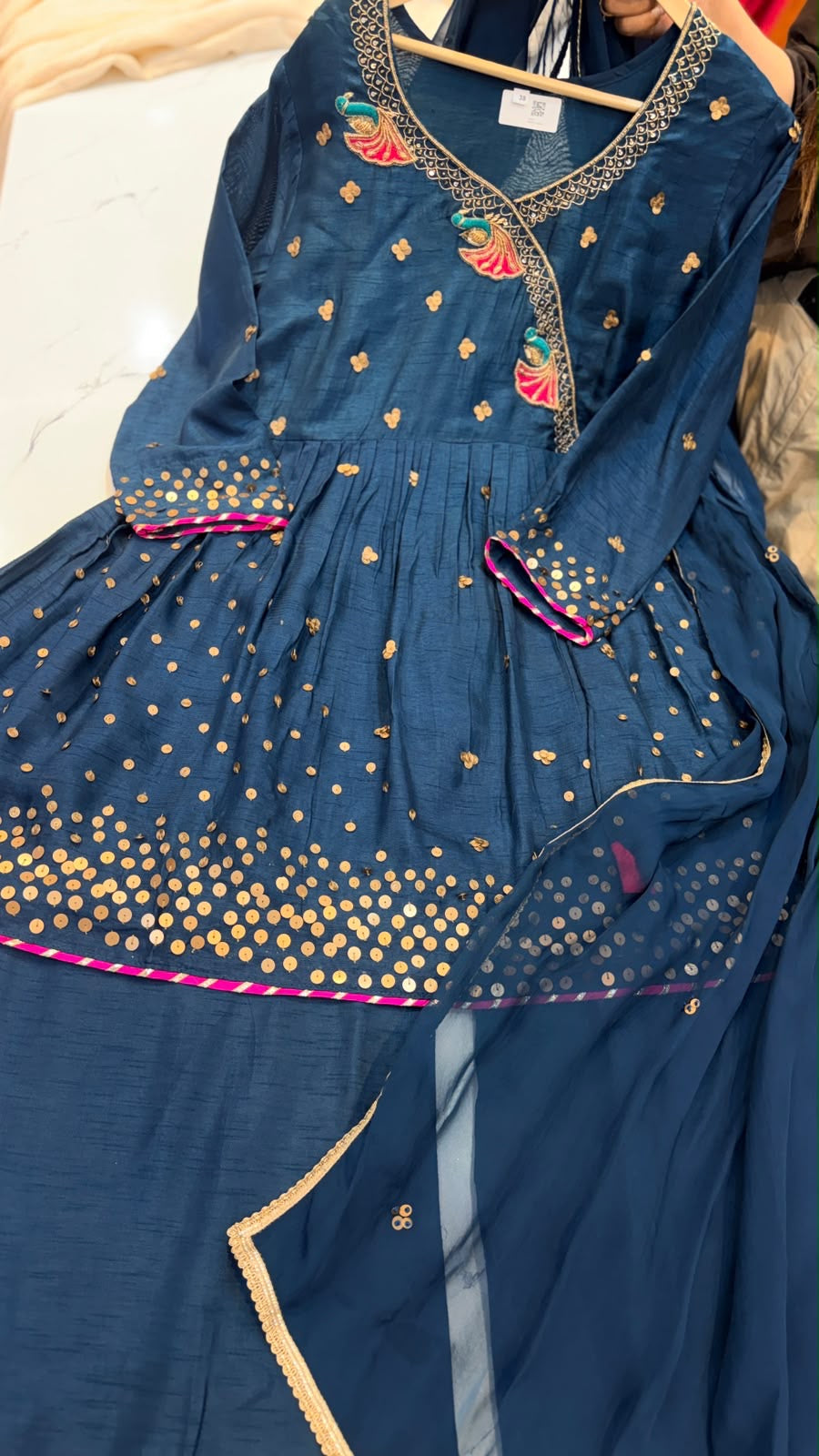 The Peacock Waltz – Festive Angrakha Palazzo Set✨