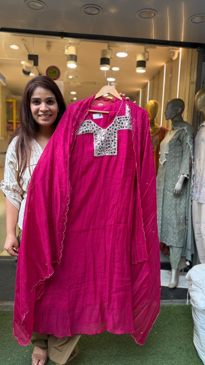 Azure Heirloom Mirror Mul Chanderi Suit