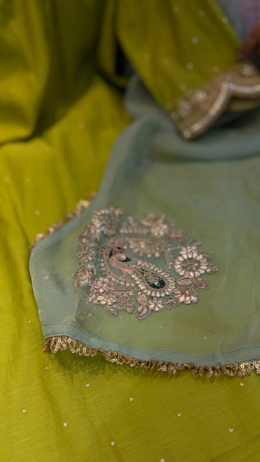 The Peacock Counterpoint – Mul Chanderi Suit Set