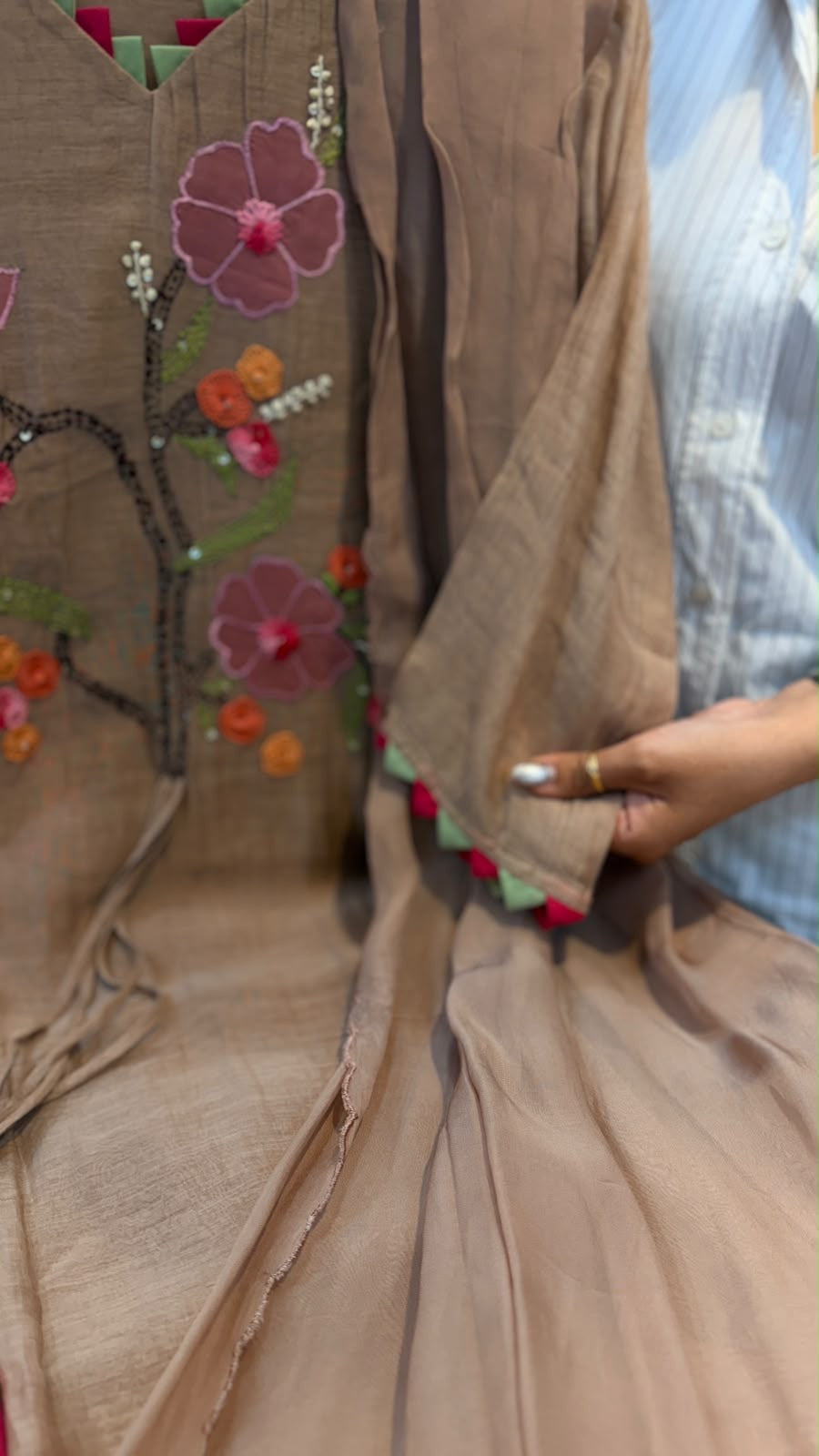 The Blooming Contrast – Double Layer Mul Chanderi Suit Set ⭐