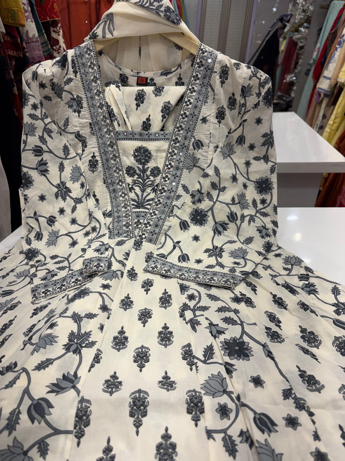 Ink Finds Ivory – Printed Anarkali Suit Set ⭐