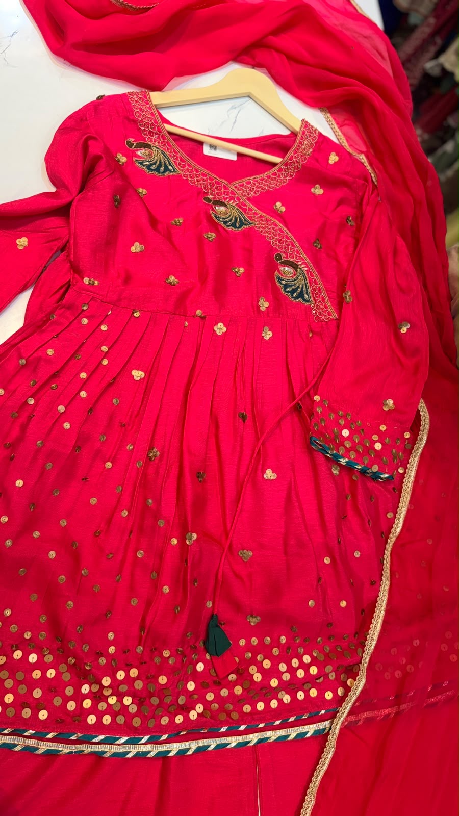 The Peacock Waltz – Festive Angrakha Palazzo Set✨