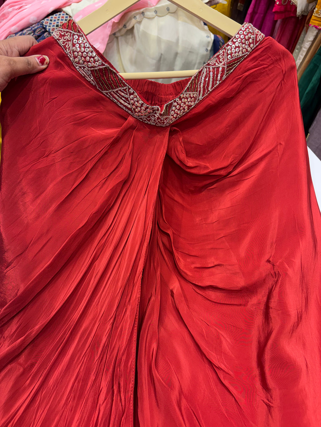 Crimson Beyond Ordinary – Luxury Dhoti Skirt Set { Limited Edition }