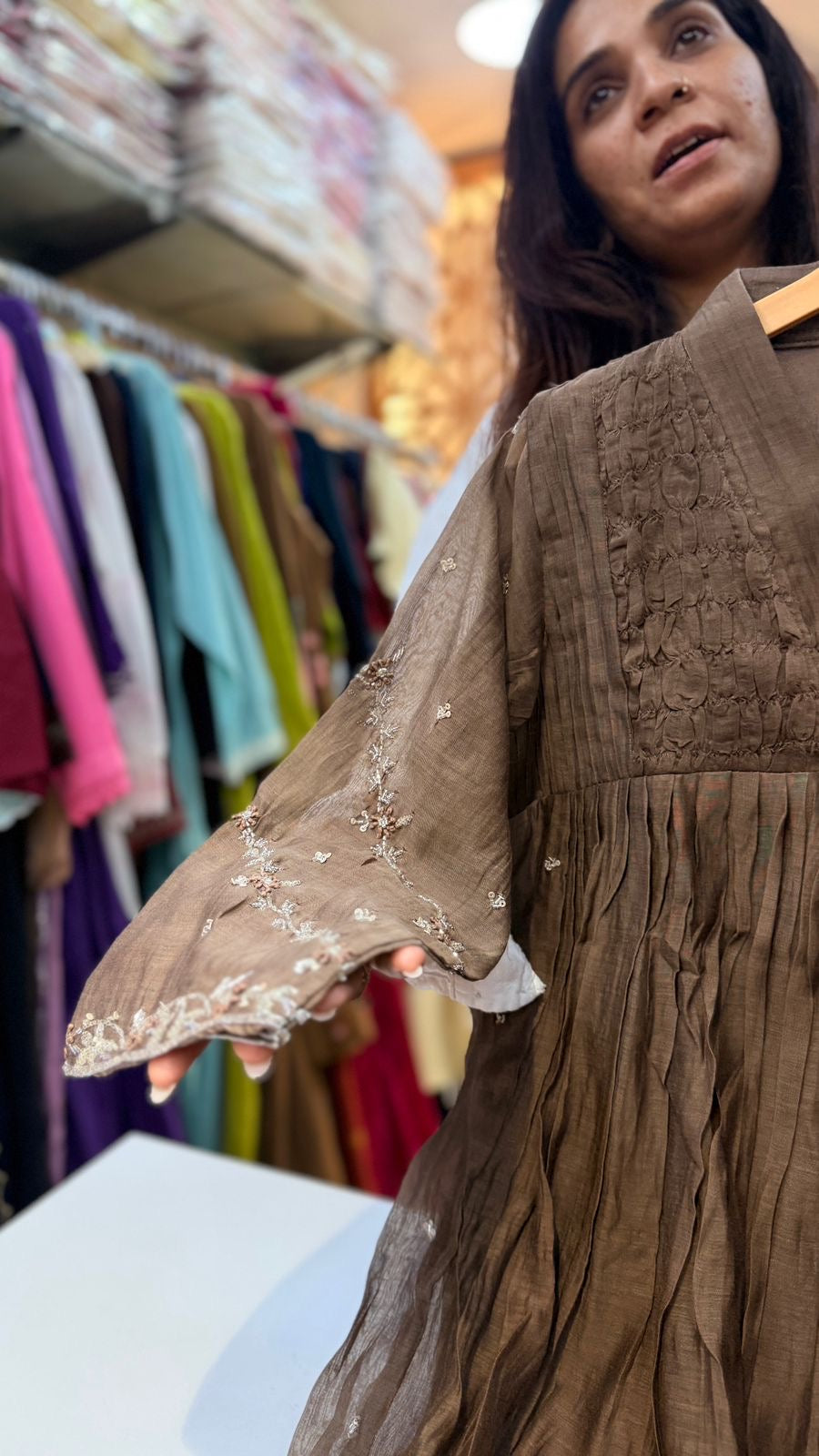 Olive Mocha / Grace Ivory Mul Chanderi Suit Set