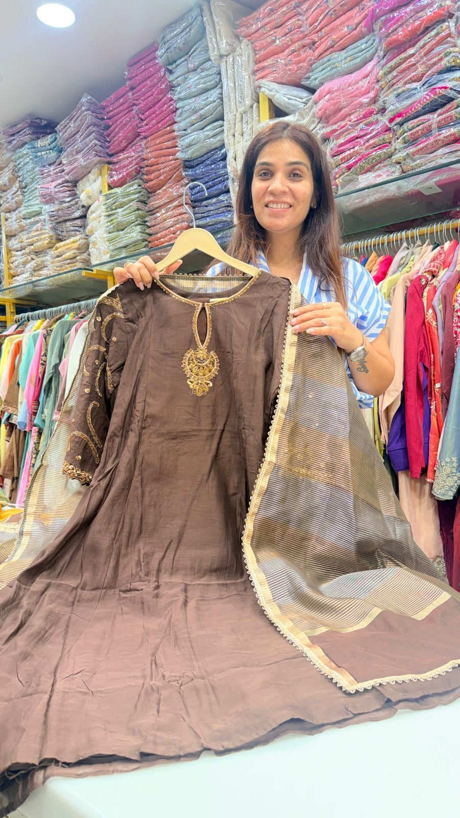 Noor in Three Tones —     Chocolate , Emerald & Mustard
