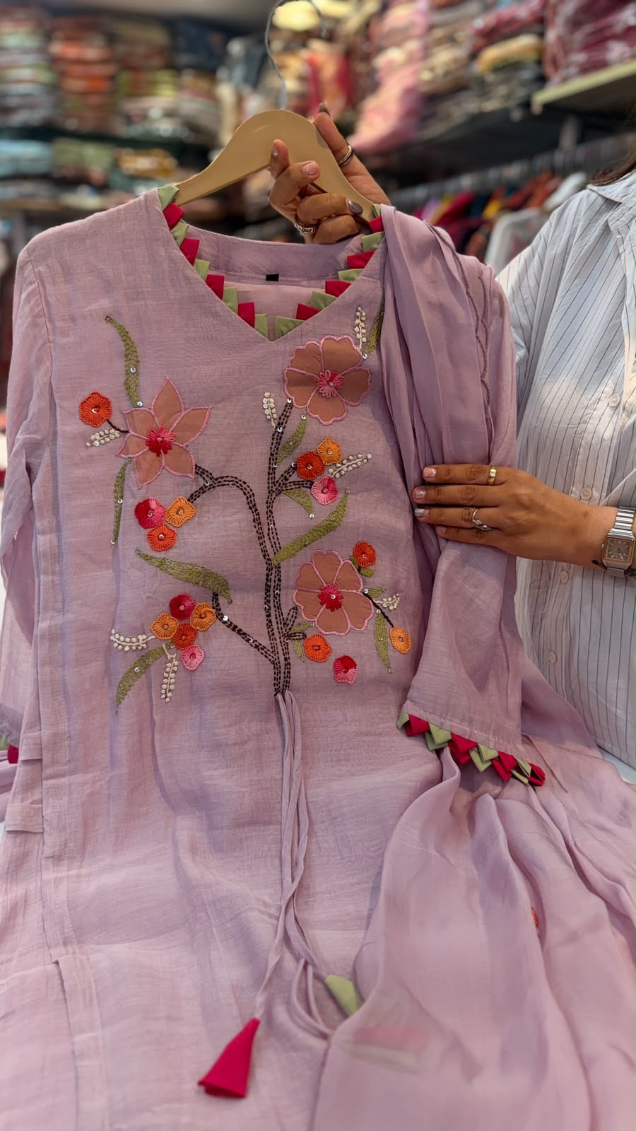 The Blooming Contrast – Double Layer Mul Chanderi Suit Set ⭐
