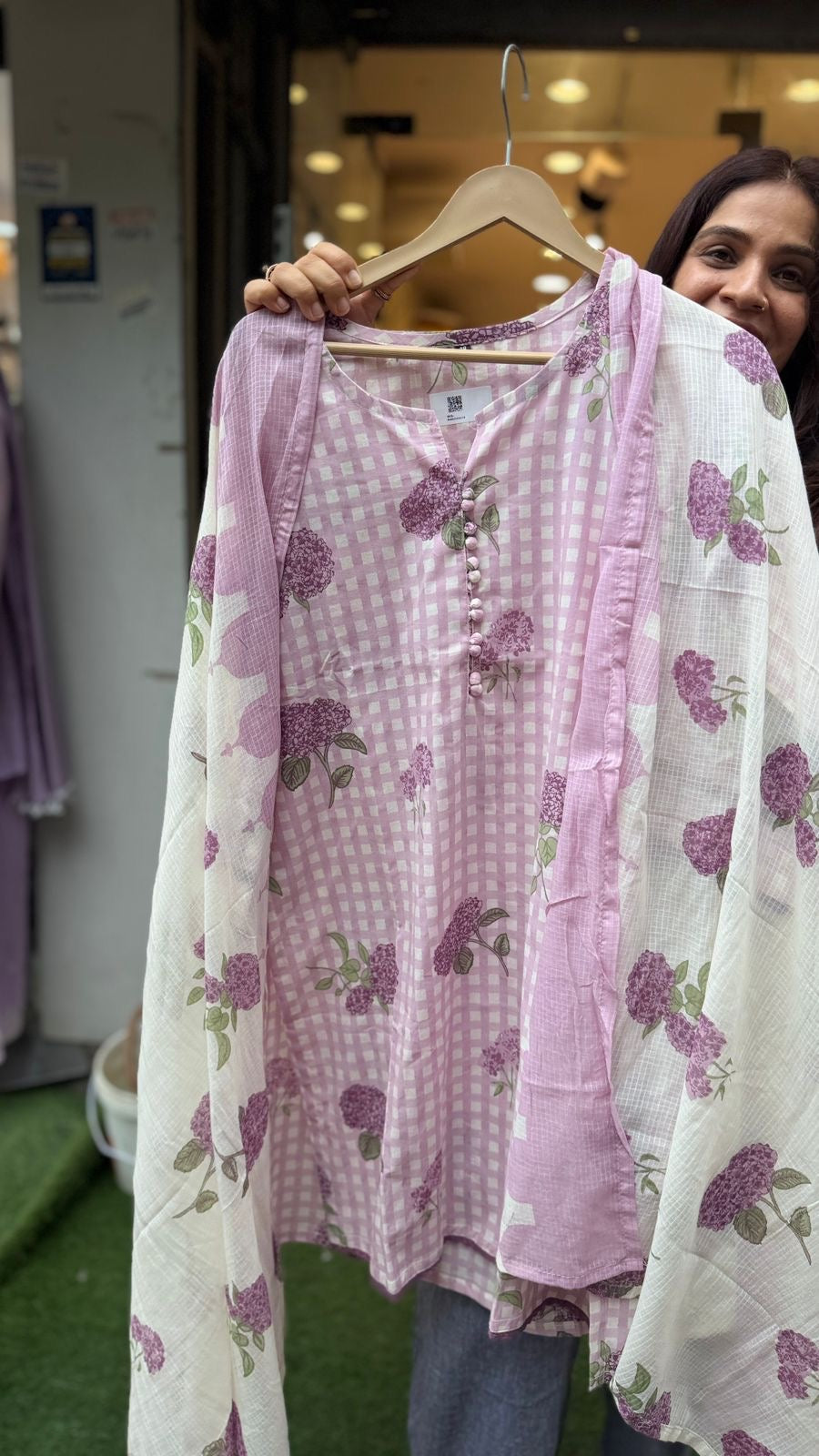 Hydrangea Check Farsi Suit Set