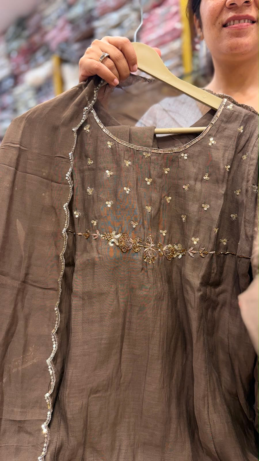 Moss & Mocha Heirloom – Mul Chanderi Suit Set