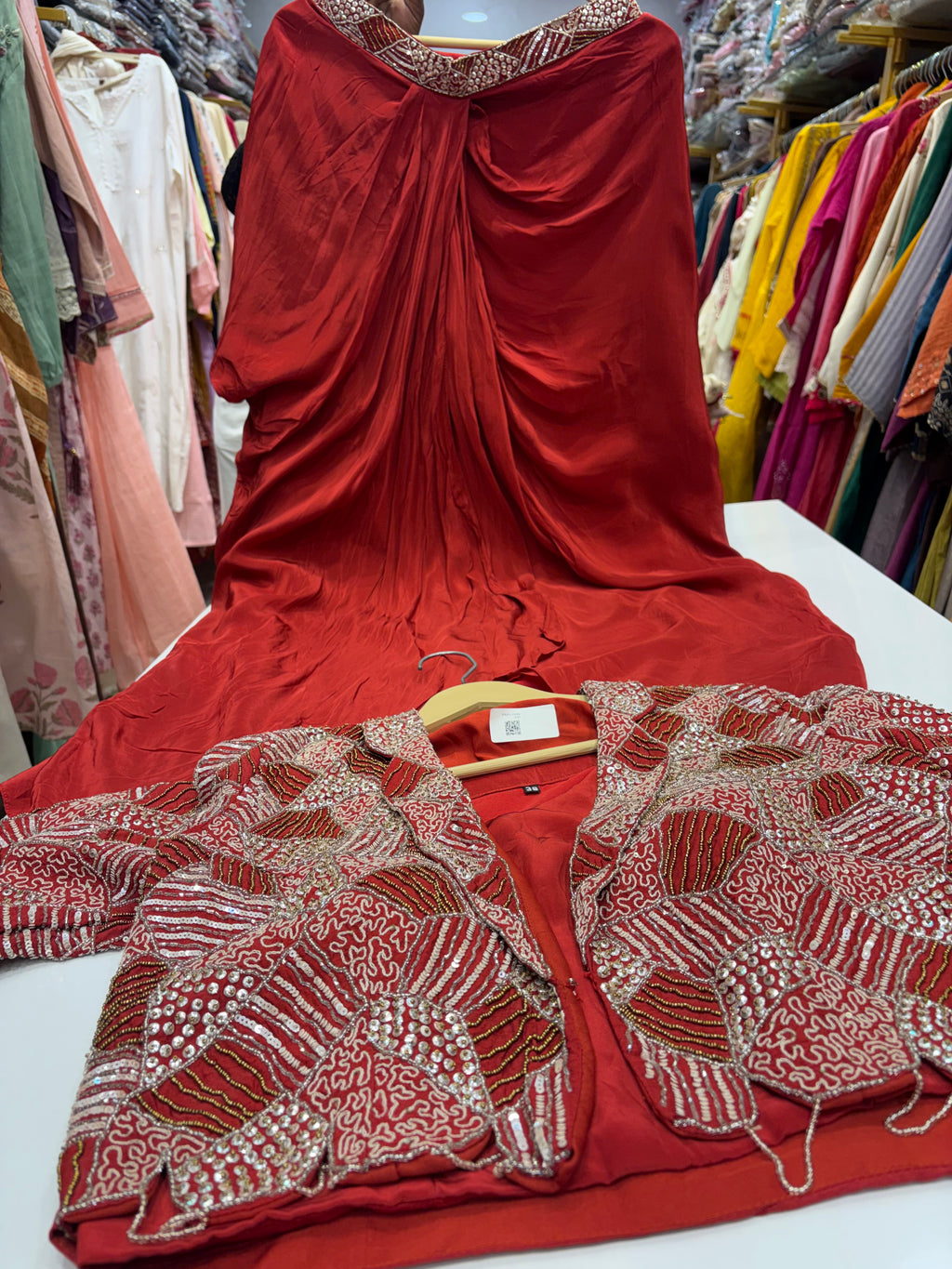 Crimson Beyond Ordinary – Luxury Dhoti Skirt Set { Limited Edition }