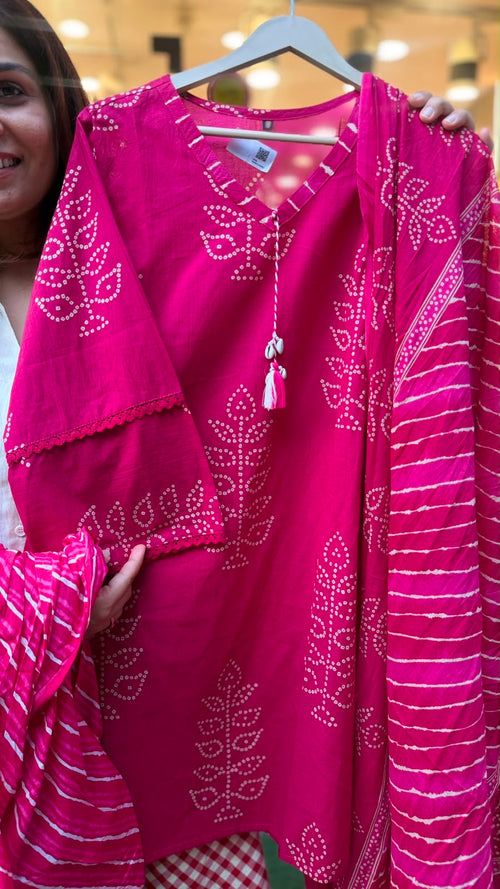 Rouge Monsoon Cotton Leheriya Suit Set