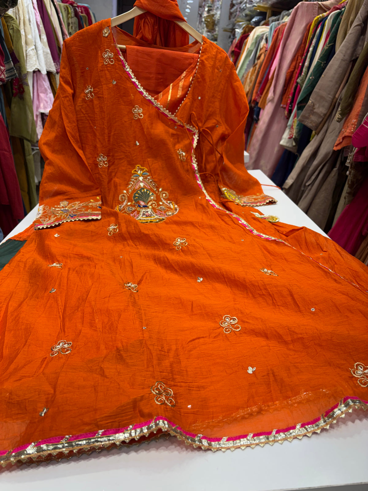 The Angrakha in Ember – Mul Chanderi Suit Set ⭐