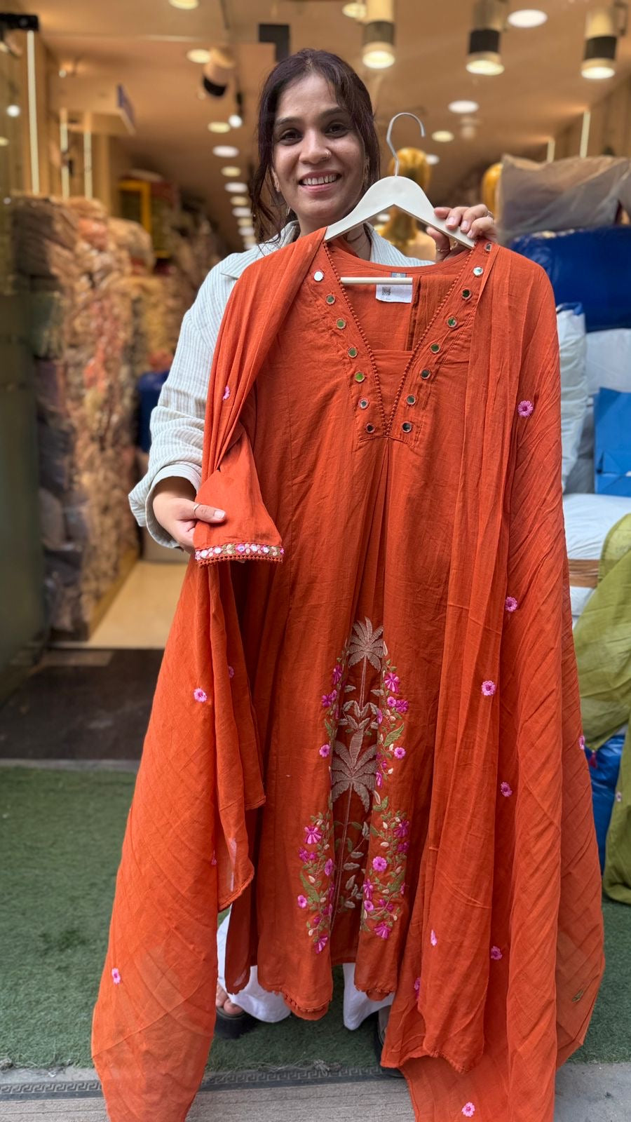 Palm Garden Embroidered Cotton Suit Set