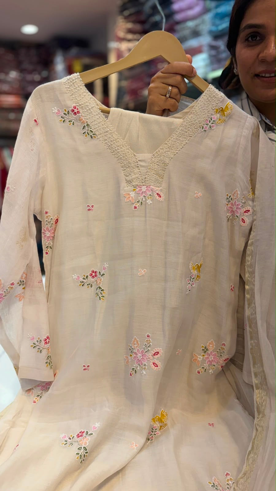 A Little Garden in Ivory — Mul Chanderi Luxe