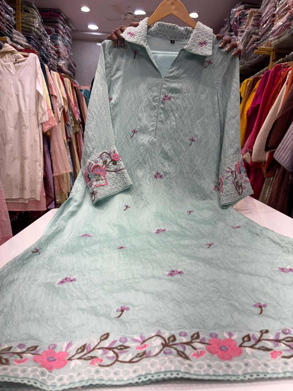 Mint in Bloom – Embroidered Co ord Style Kurta Pant