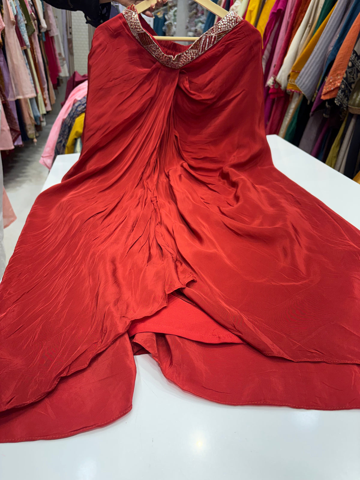 Crimson Beyond Ordinary – Luxury Dhoti Skirt Set { Limited Edition }