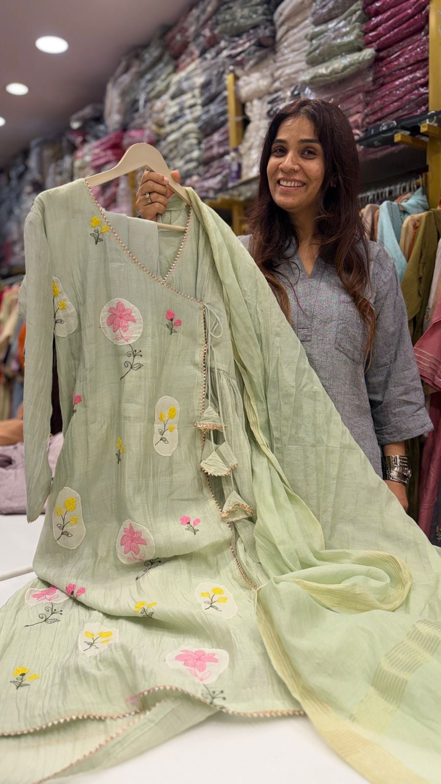 Willow Wrap Angrakha Mul Chanderi Suit Set