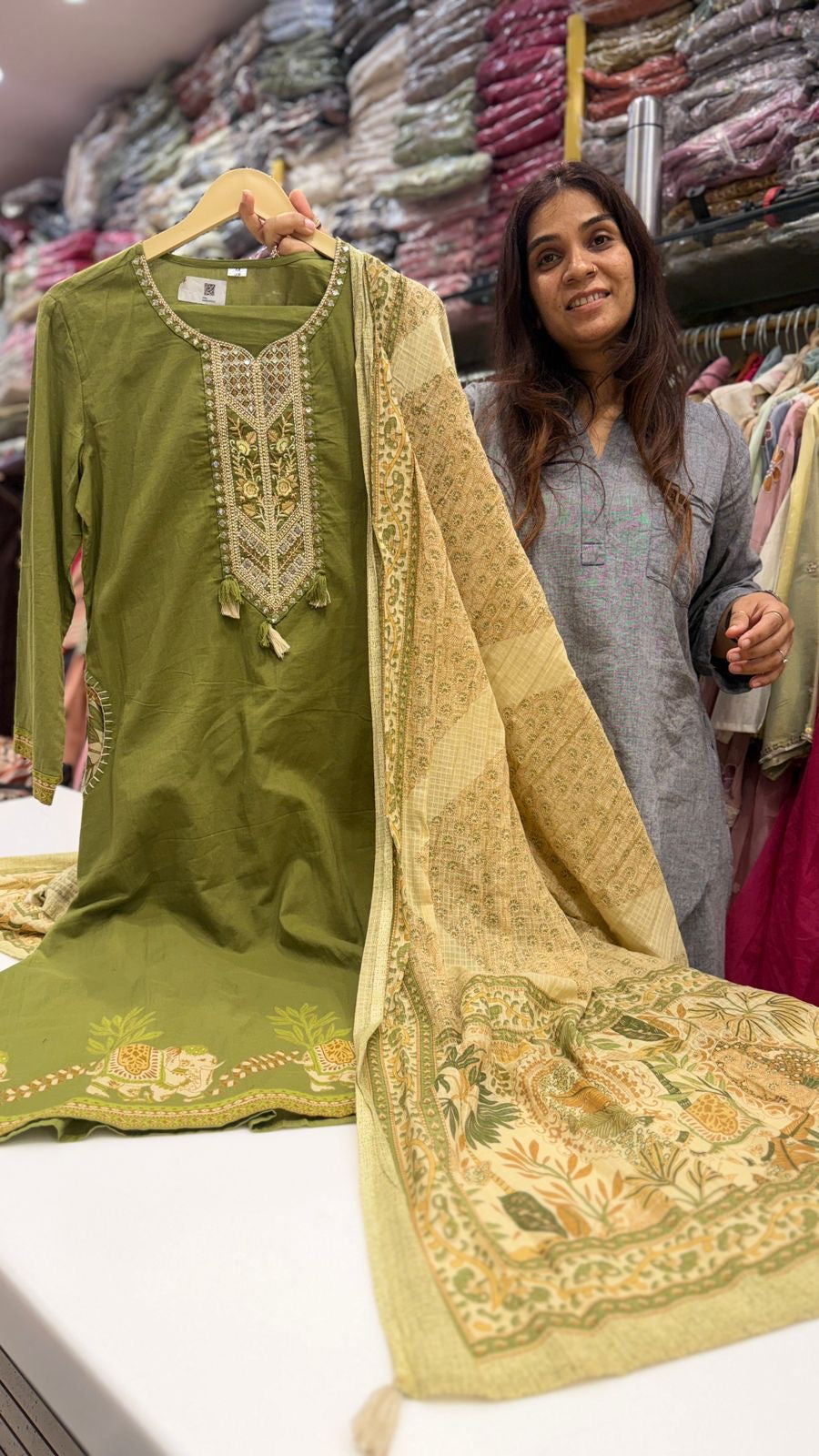 Olive Heirloom Cotton Suit Set