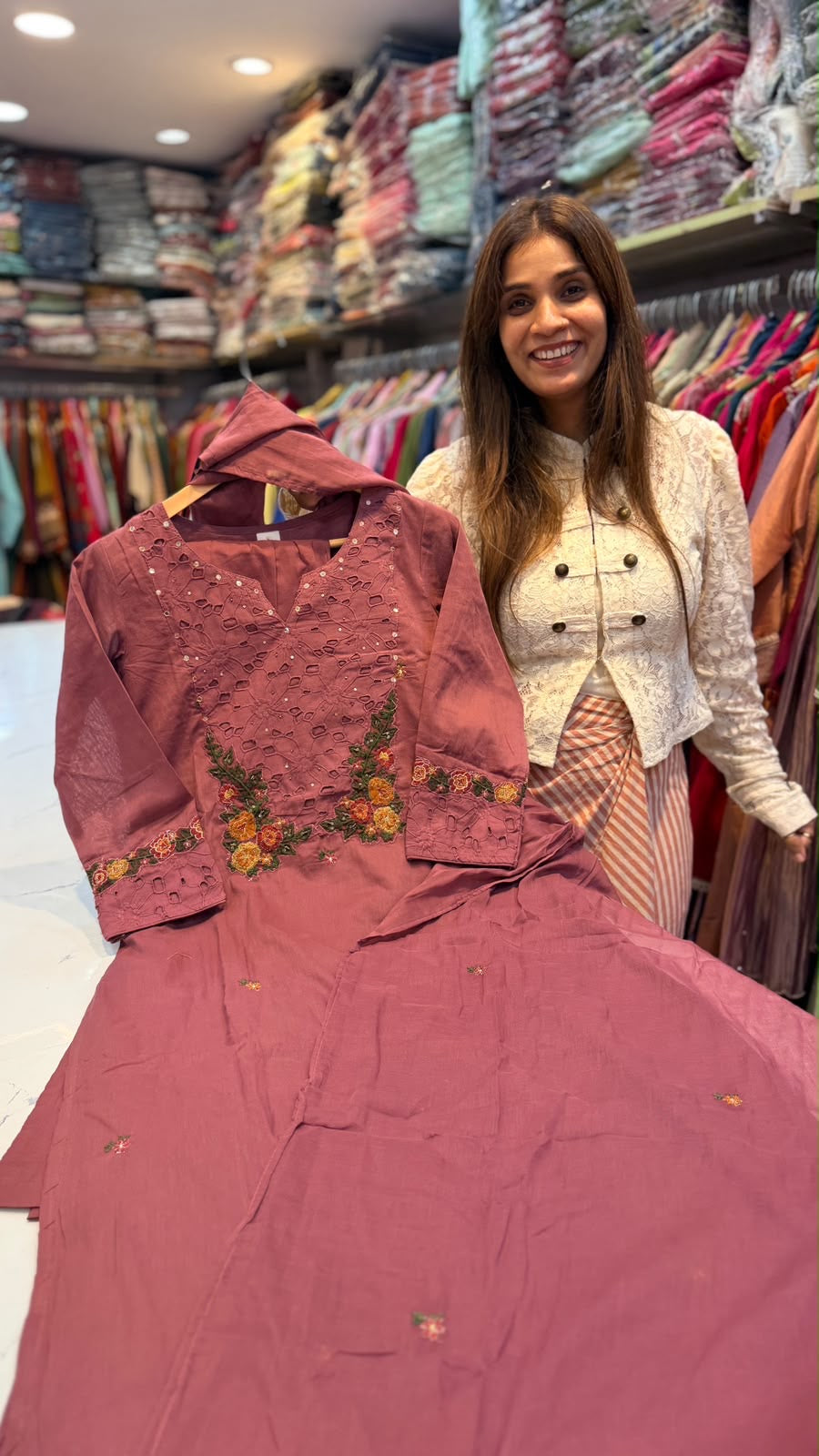 Floral Cutwork Embroidered Suit Set