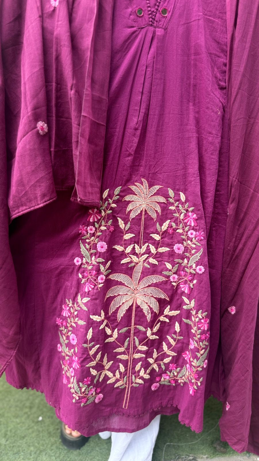 Palm Garden Embroidered Cotton Suit Set